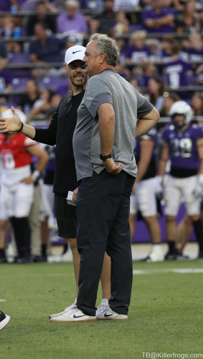 TCU Spring Football Game Coach Dykes and Coach Riley